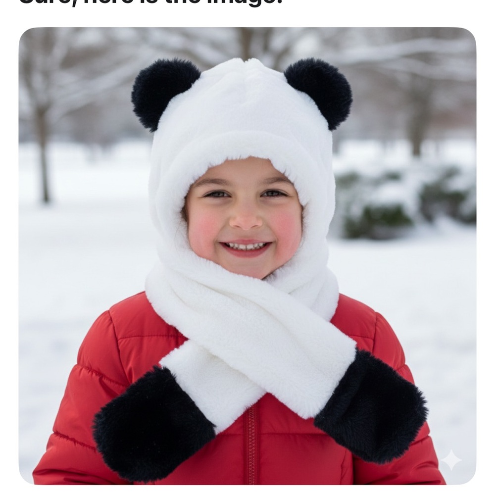 The Children's Place Girls Faux Fur Panda Hat Scarf Combo Great Condition